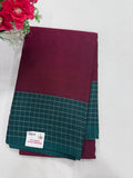 Silk Cotton Saree - Maroon with Teal Checks