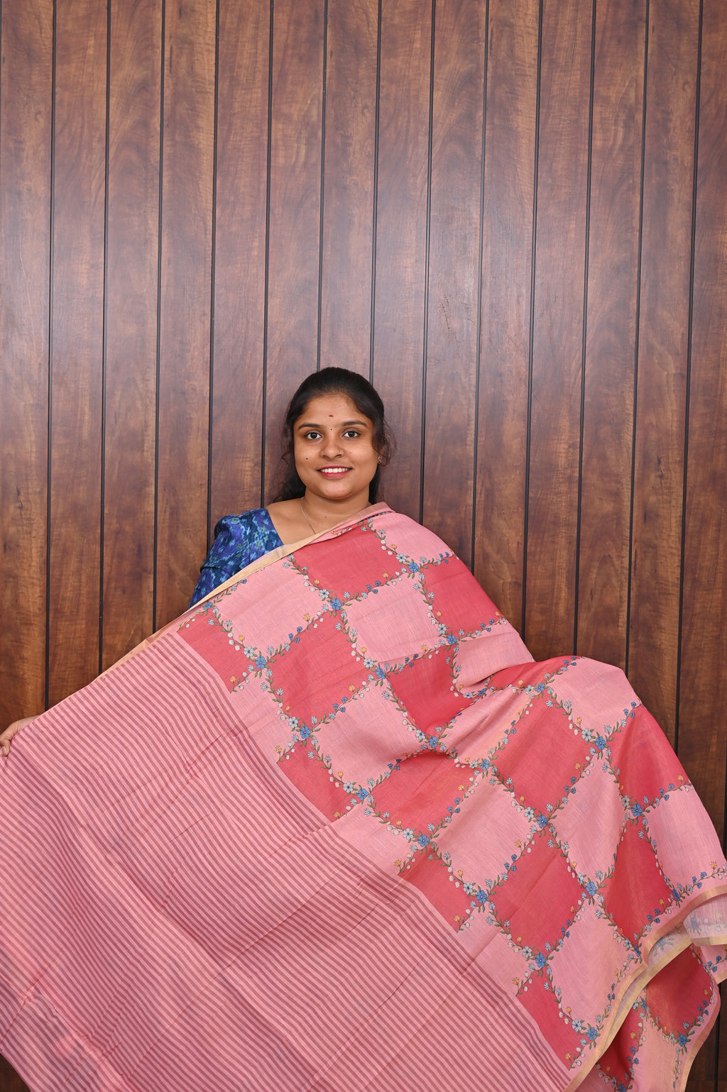 Budget Friendly Saree SLM-BFR-0001 - Rose pink patchwork pattern - second view