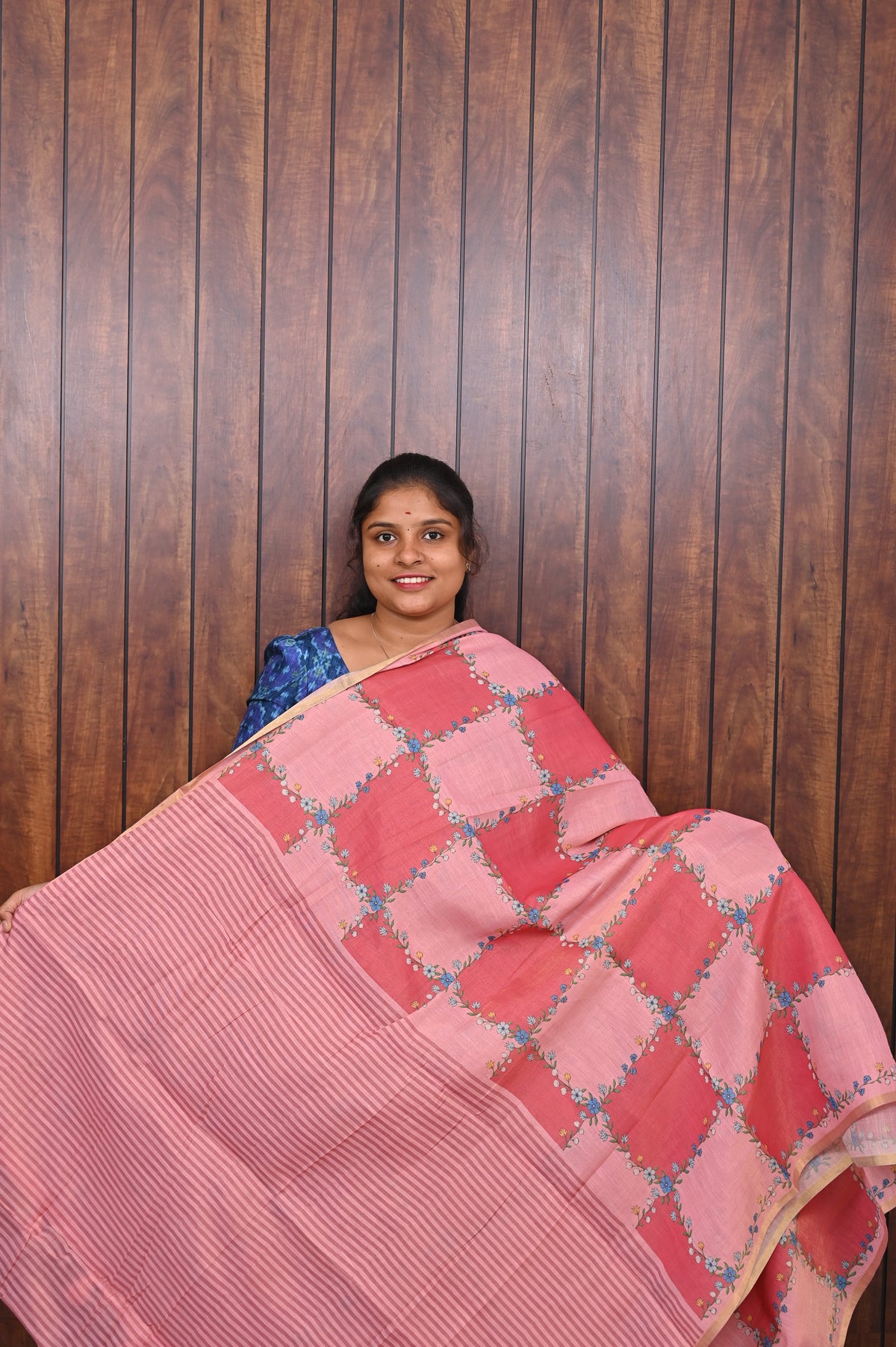 Budget Friendly Saree SLM-BFR-0001 - Rose pink patchwork pattern - second view