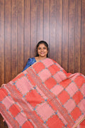 Budget Friendly Saree SLM-BFR-0003 - Coral red patchwork pattern - front view