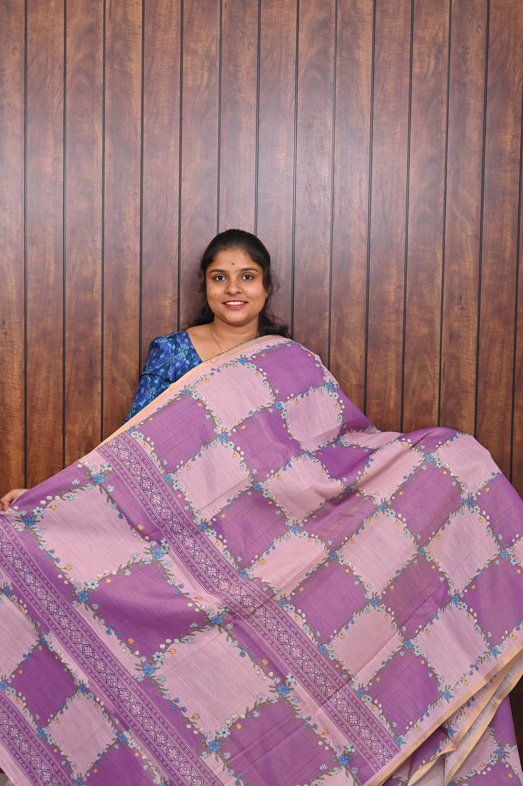 Budget Friendly Saree SLM-BFR-0005 - Orchid purple patchwork pattern - front view