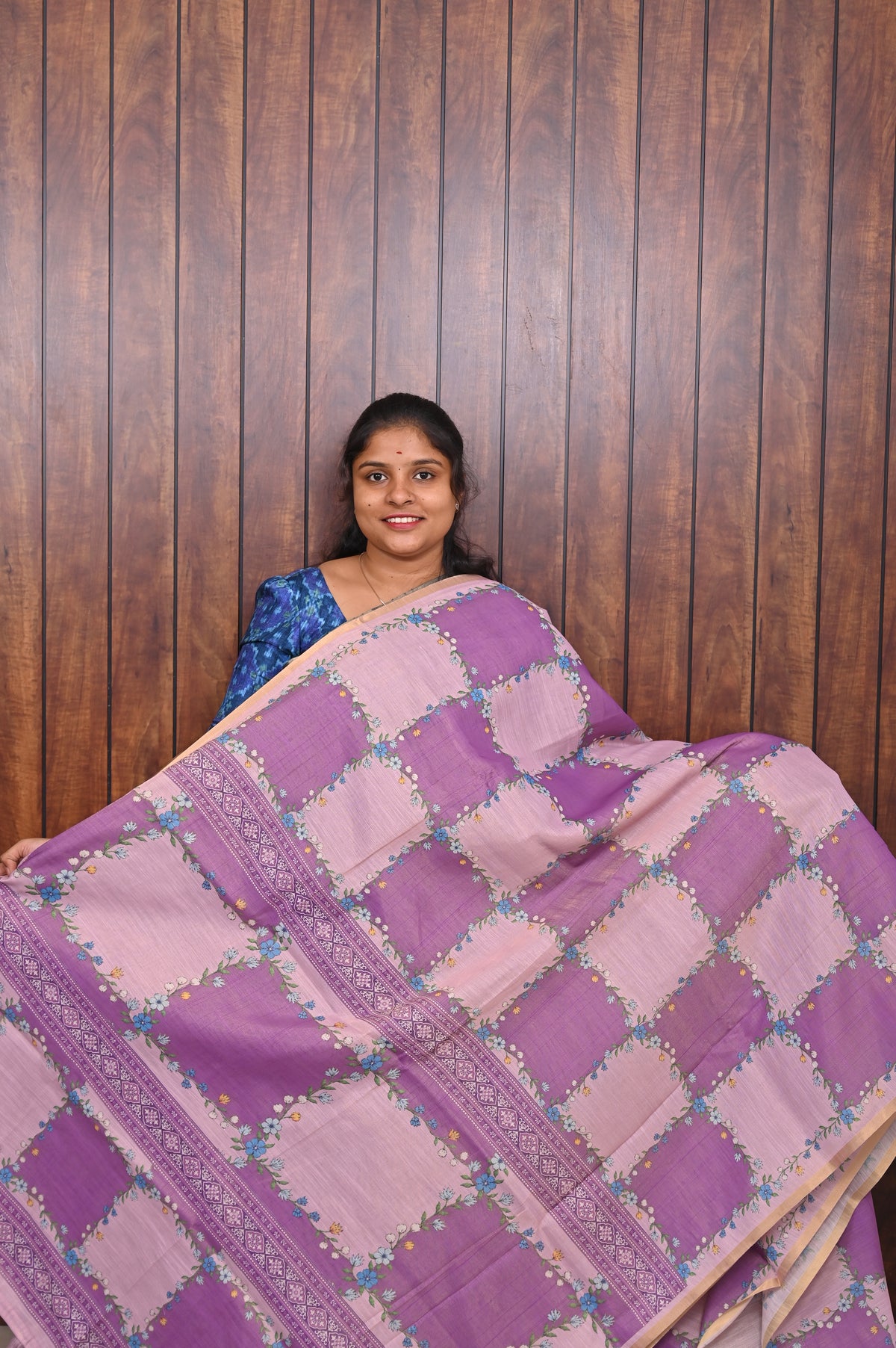 Budget Friendly Saree SLM-BFR-0005 - Orchid purple patchwork pattern - front view