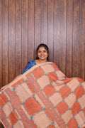 Budget Friendly Saree SLM-BFR-0006 - Peach orange patchwork pattern - front view