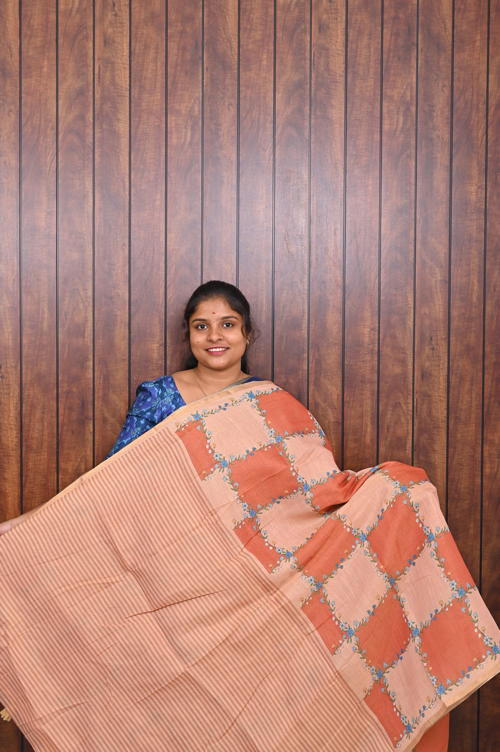 Budget Friendly Saree SLM-BFR-0006 - Peach orange patchwork pattern - second view