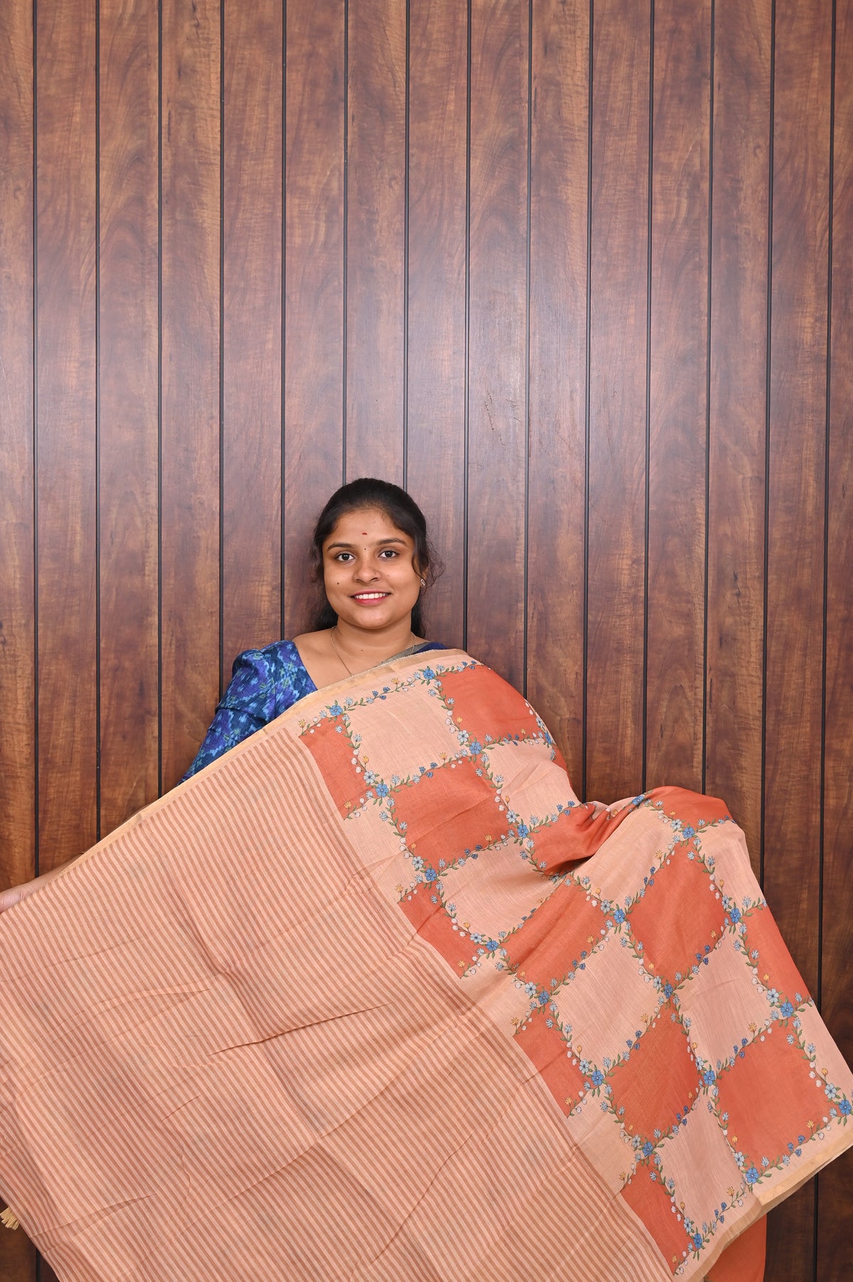 Budget Friendly Saree SLM-BFR-0006 - Peach orange patchwork pattern - second view