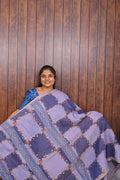 Budget Friendly Saree SLM-BFR-0008 - Lavender and navy patchwork pattern - front view