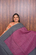 Budget Friendly Saree SLM-BFR-0012 - Magenta with a grey border - front view