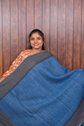 Budget Friendly Saree SLM-BFR-0014 - Blue with a grey border - front view