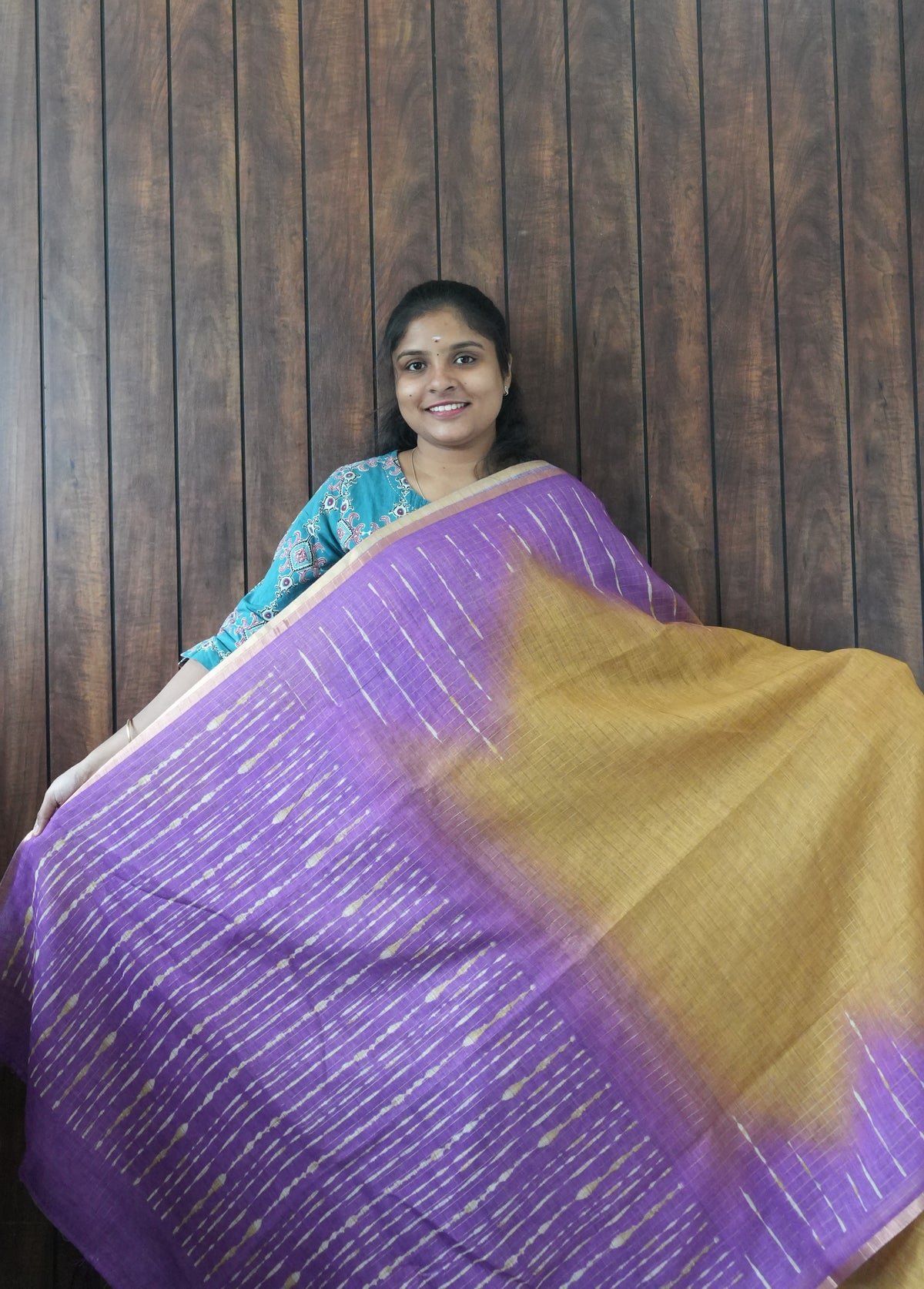 Budget Friendly Saree SLM-BFR-0015 - Purple and mustard ombré with stripes - front view