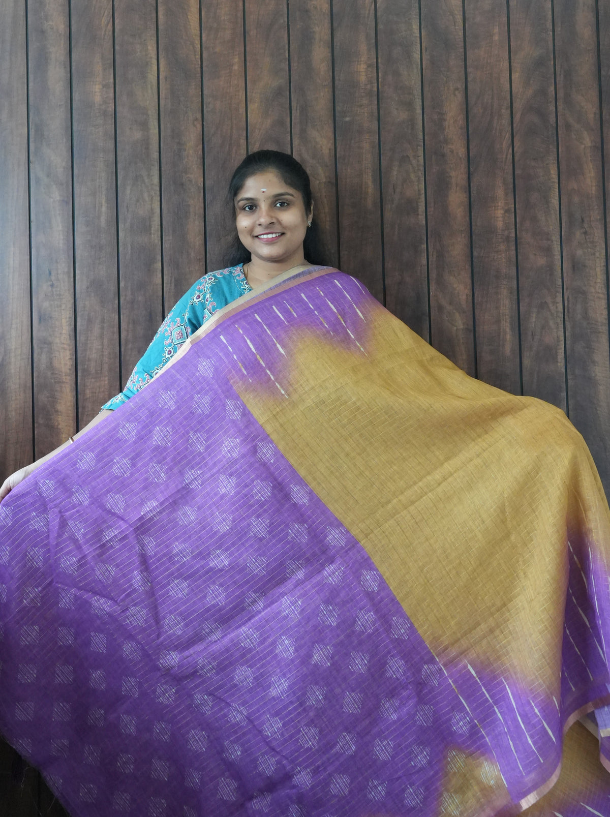 Budget Friendly Saree SLM-BFR-0015 - Purple and mustard ombré with stripes - second view
