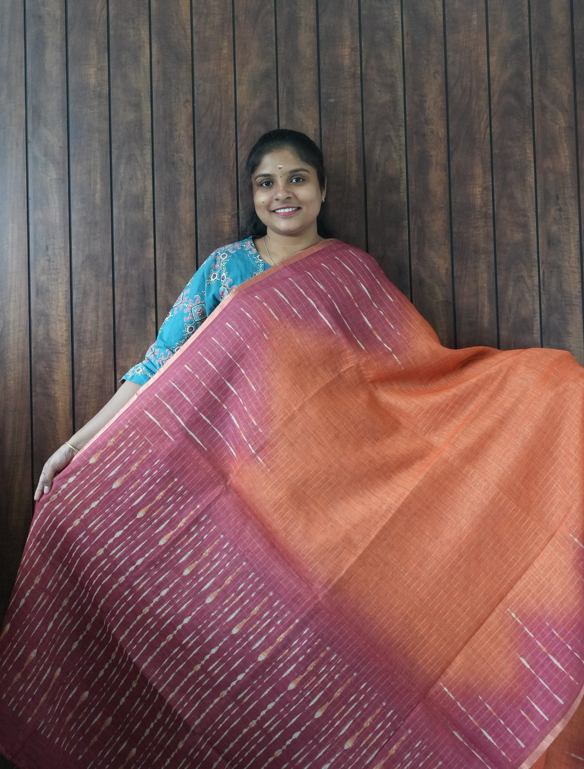 Budget Friendly Saree SLM-BFR-0016 - Wine and peach ombré with stripes - front view