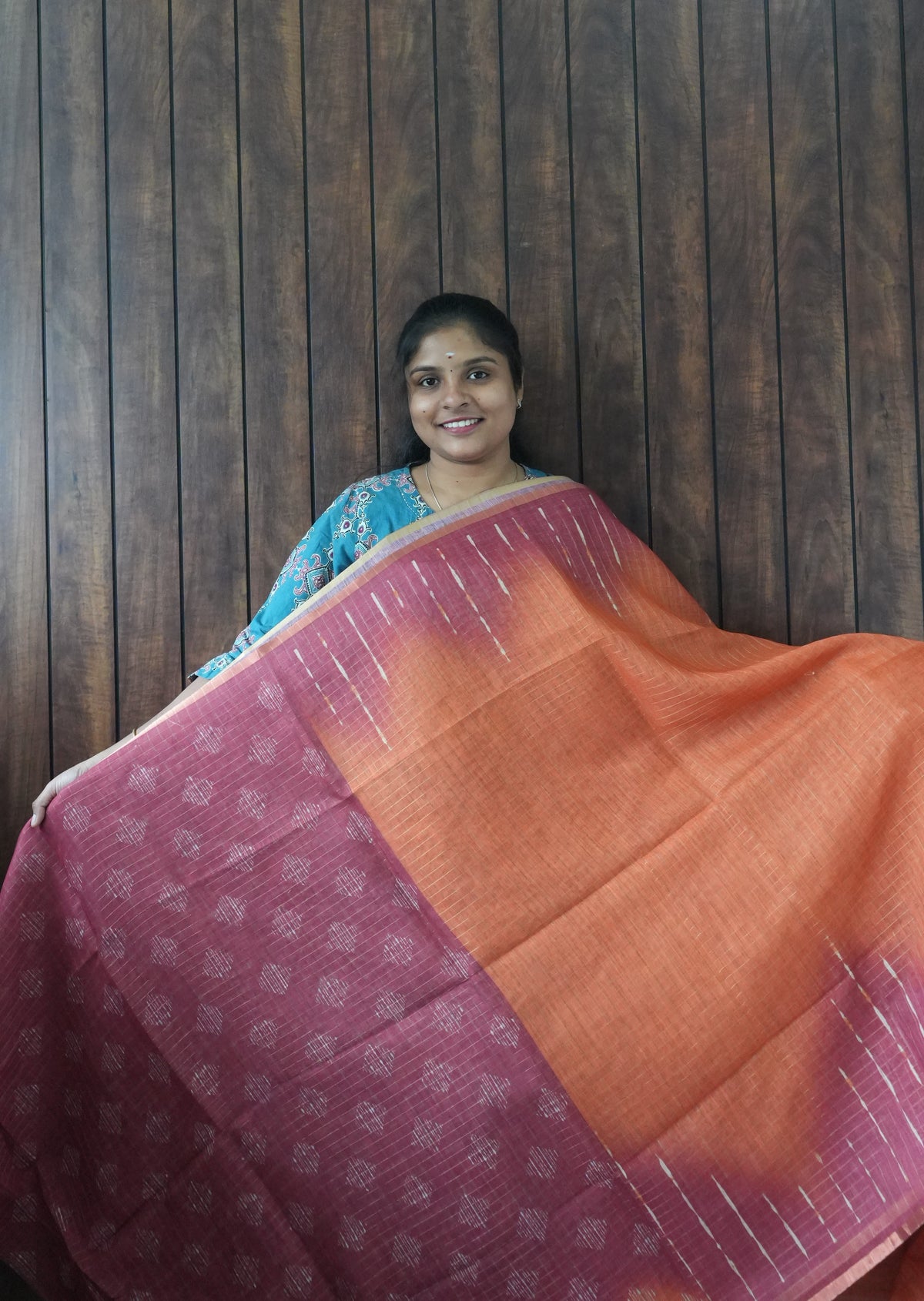 Budget Friendly Saree SLM-BFR-0016 - Wine and peach ombré with stripes - second view