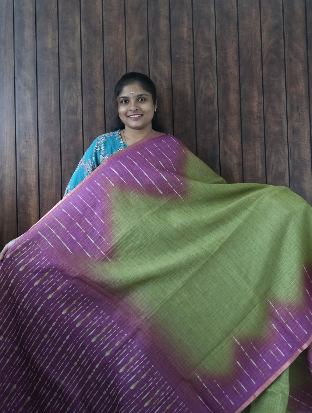 Budget Friendly Saree SLM-BFR-0017 - Green and purple ombré with stripes - front view