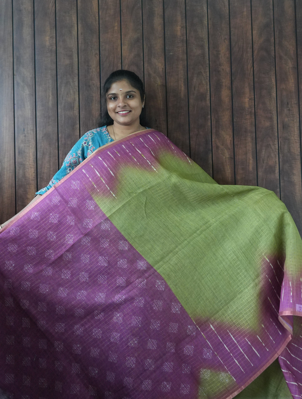 Budget Friendly Saree SLM-BFR-0017 - Green and purple ombré with stripes - second view