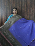 Budget Friendly Saree SLM-BFR-0019 - Royal blue with a charcoal floral border - front view