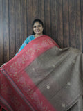 Budget Friendly Saree SLM-BFR-0020 - Taupe grey with a coral floral border - front view
