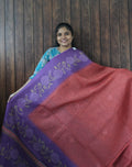 Budget Friendly Saree SLM-BFR-0021 - Coral red with a purple floral border - front view