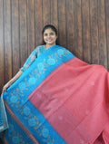 Budget Friendly Saree SLM-BFR-0024 - Coral pink with a turquoise floral border - front view