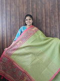 Budget Friendly Saree SLM-BFR-0025 - Pista green with a red printed border - front view