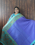 Budget Friendly Saree SLM-BFR-0027 - Violet blue with a teal printed border - front view