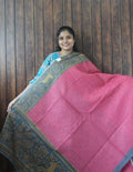 Budget Friendly Saree SLM-BFR-0028 - Coral pink with a navy printed border - front view