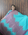 Budget Friendly Saree SLM-BFR-0034 - Turquoise with a purple patterned body - front view