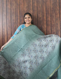 Budget Friendly Saree SLM-BFR-0036 - Sage green floral print - front view
