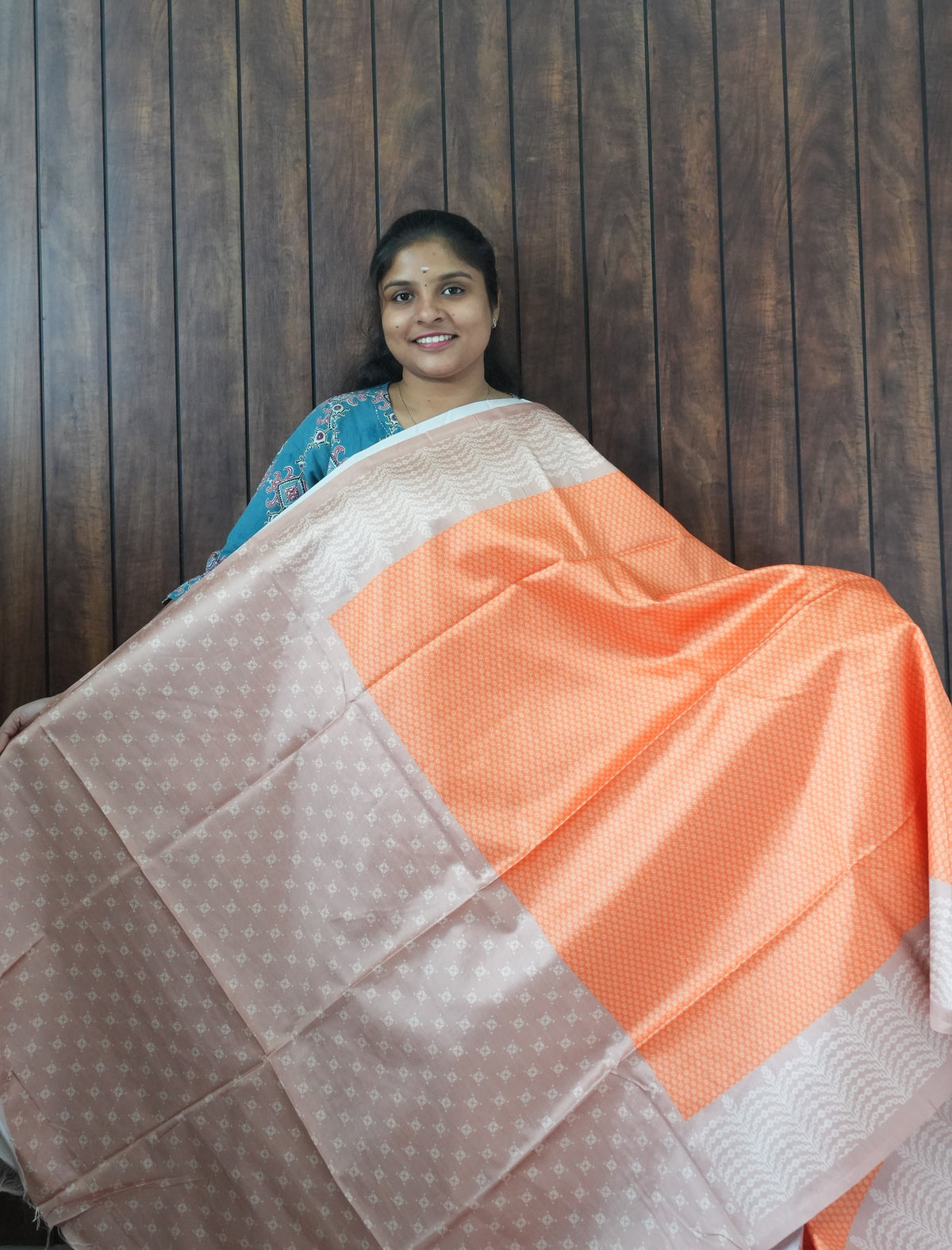 Budget Friendly Saree SLM-BFR-0042 - Orange with a beige border - second view