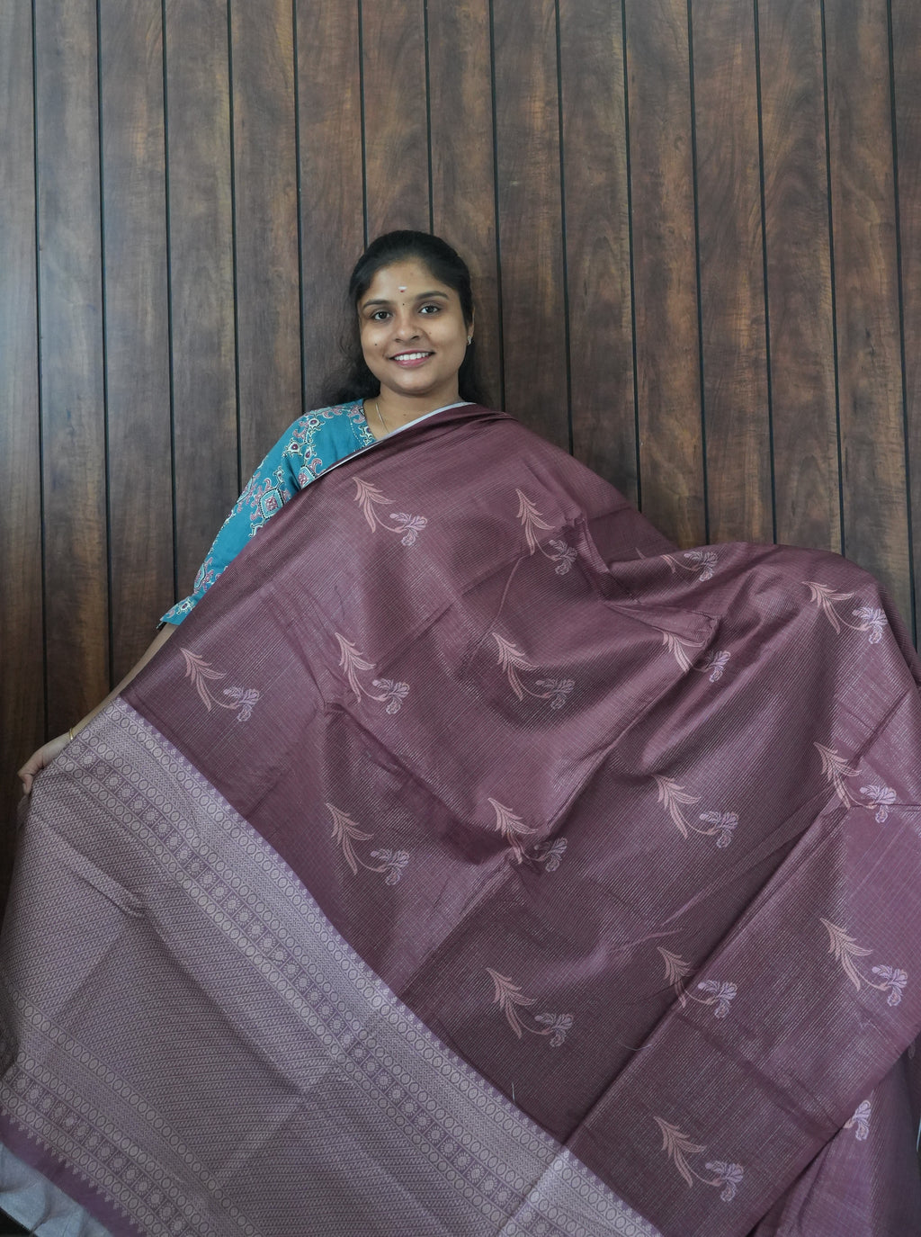 Budget Friendly Saree SLM-BFR-0044 - Plum with bird motifs - front view