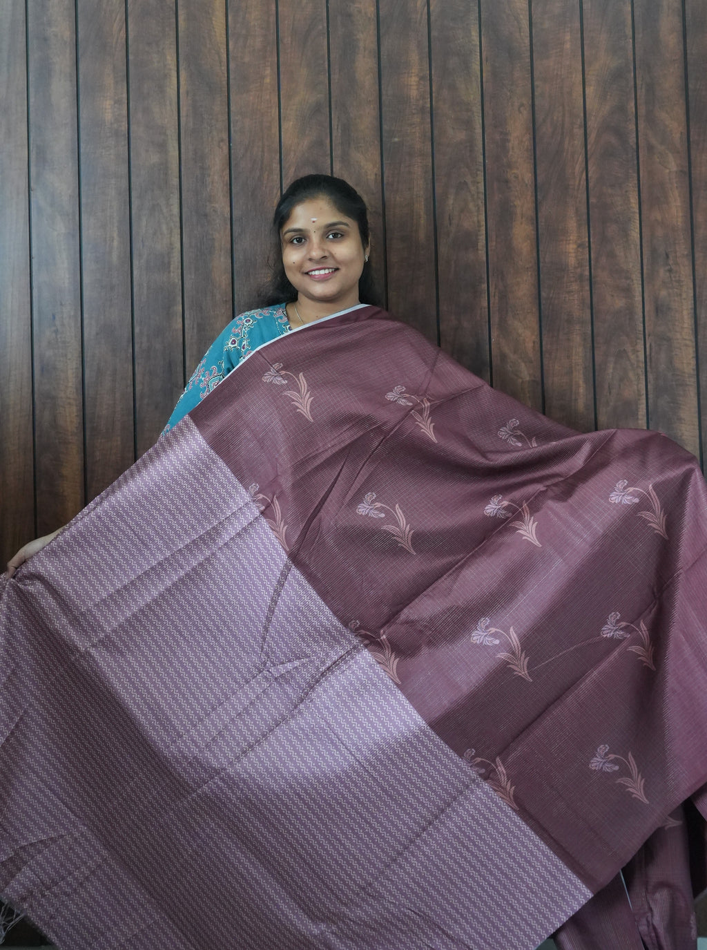 Budget Friendly Saree SLM-BFR-0044 - Plum with bird motifs - second view