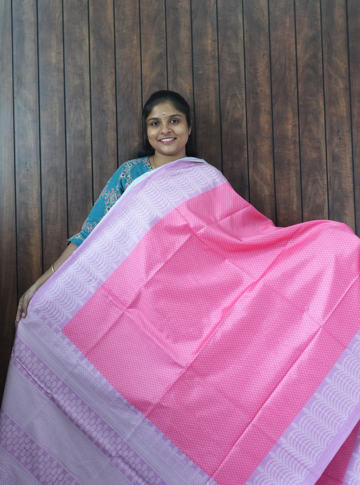 Budget Friendly Saree SLM-BFR-0050 - Rose pink with a light pink border - front view