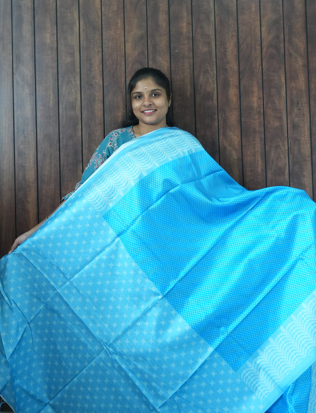 Budget Friendly Saree SLM-BFR-0051 - Sky blue with a light blue border - second view