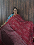 Budget Friendly Saree SLM-BFR-0056 - Maroon red with a zigzag print - front view