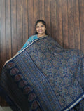Budget Friendly Saree SLM-BFR-0059 - Navy blue with a paisley print - front view