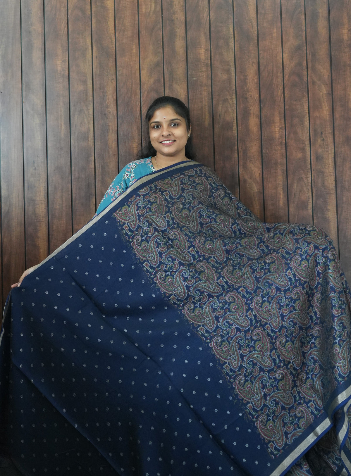 Budget Friendly Saree SLM-BFR-0059 - Navy blue with a paisley print - second view