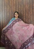 Budget Friendly Saree SLM-BFR-0061 - Rose pink with a plum printed floral border - front view
