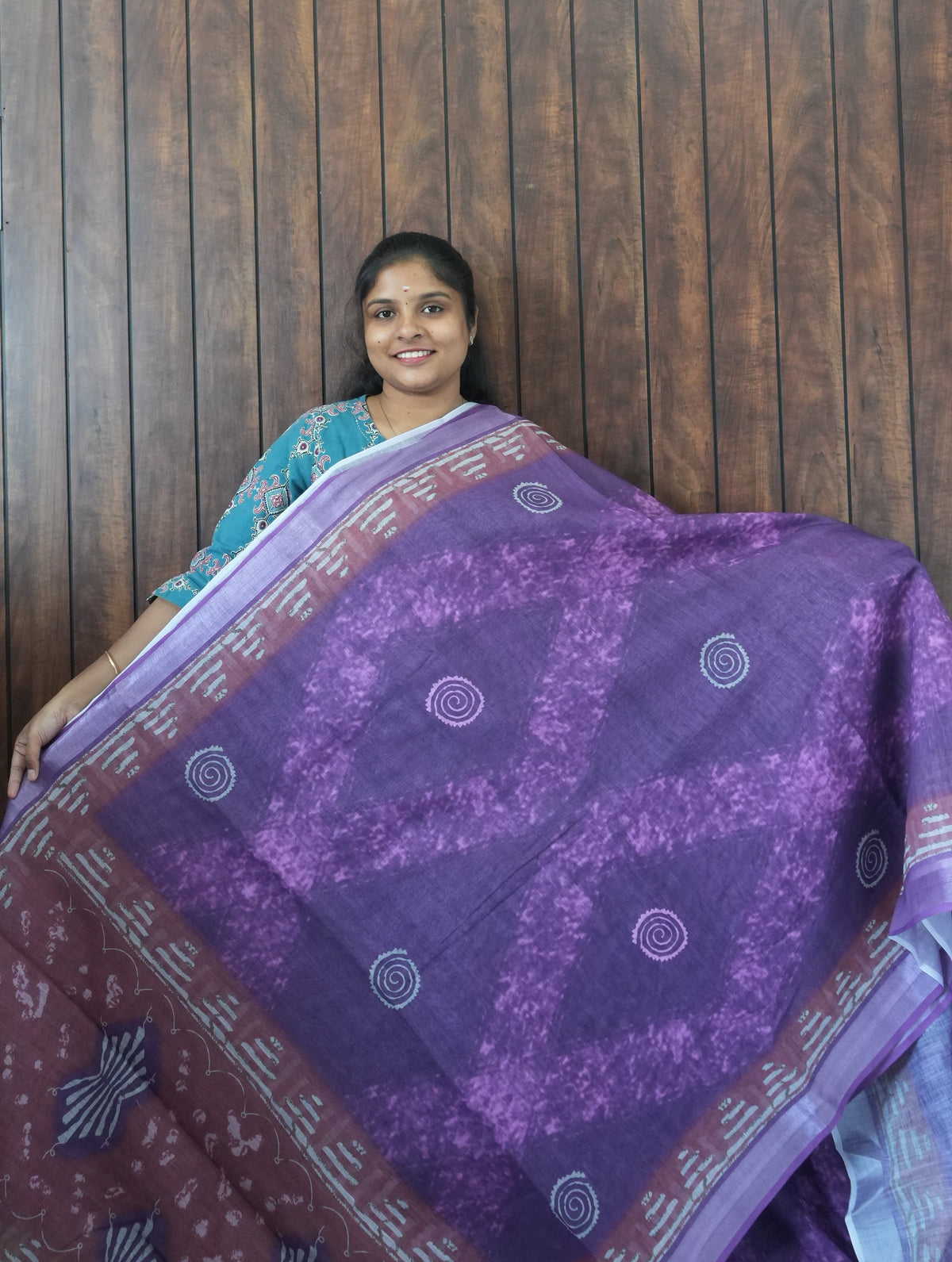 Budget Friendly Saree SLM-BFR-0063 - Purple with a printed pattern - front view