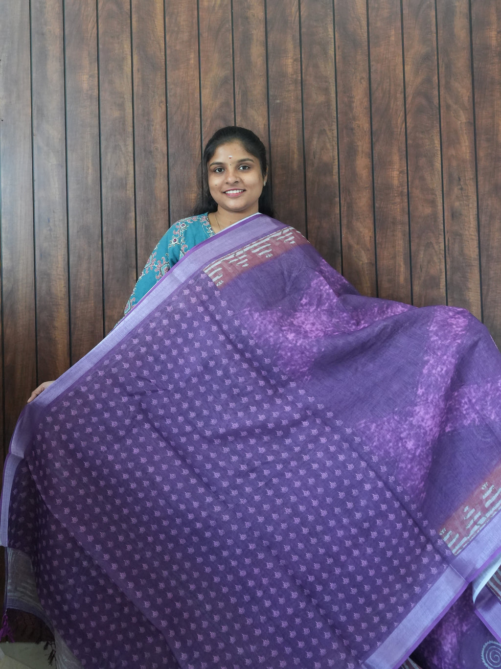 Budget Friendly Saree SLM-BFR-0063 - Purple with a printed pattern - second view