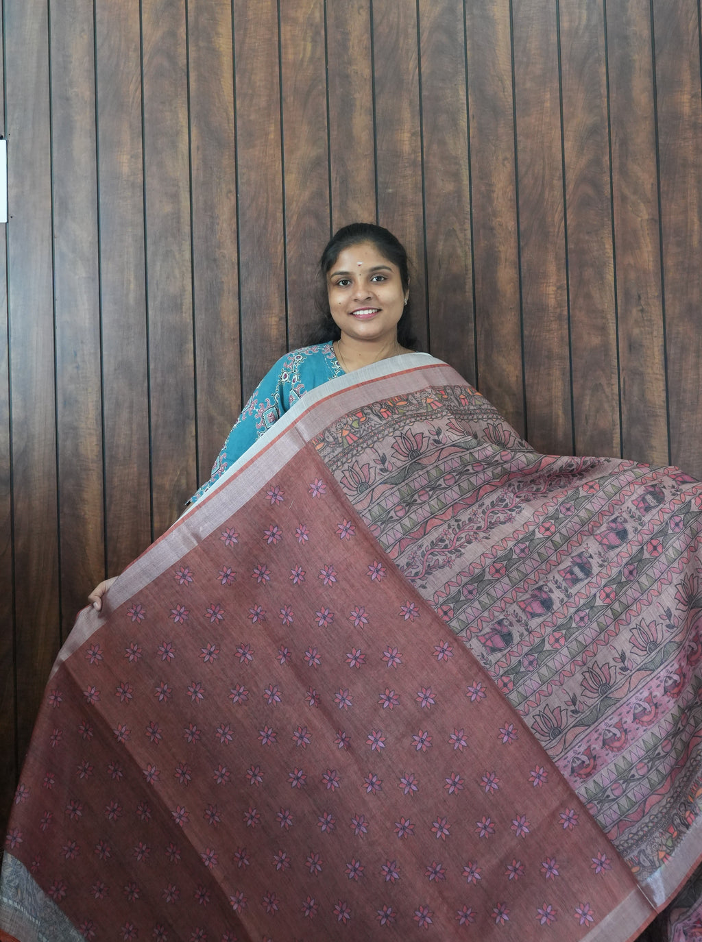 Budget Friendly Saree SLM-BFR-0066 - Brick rust with a mandala print - second view