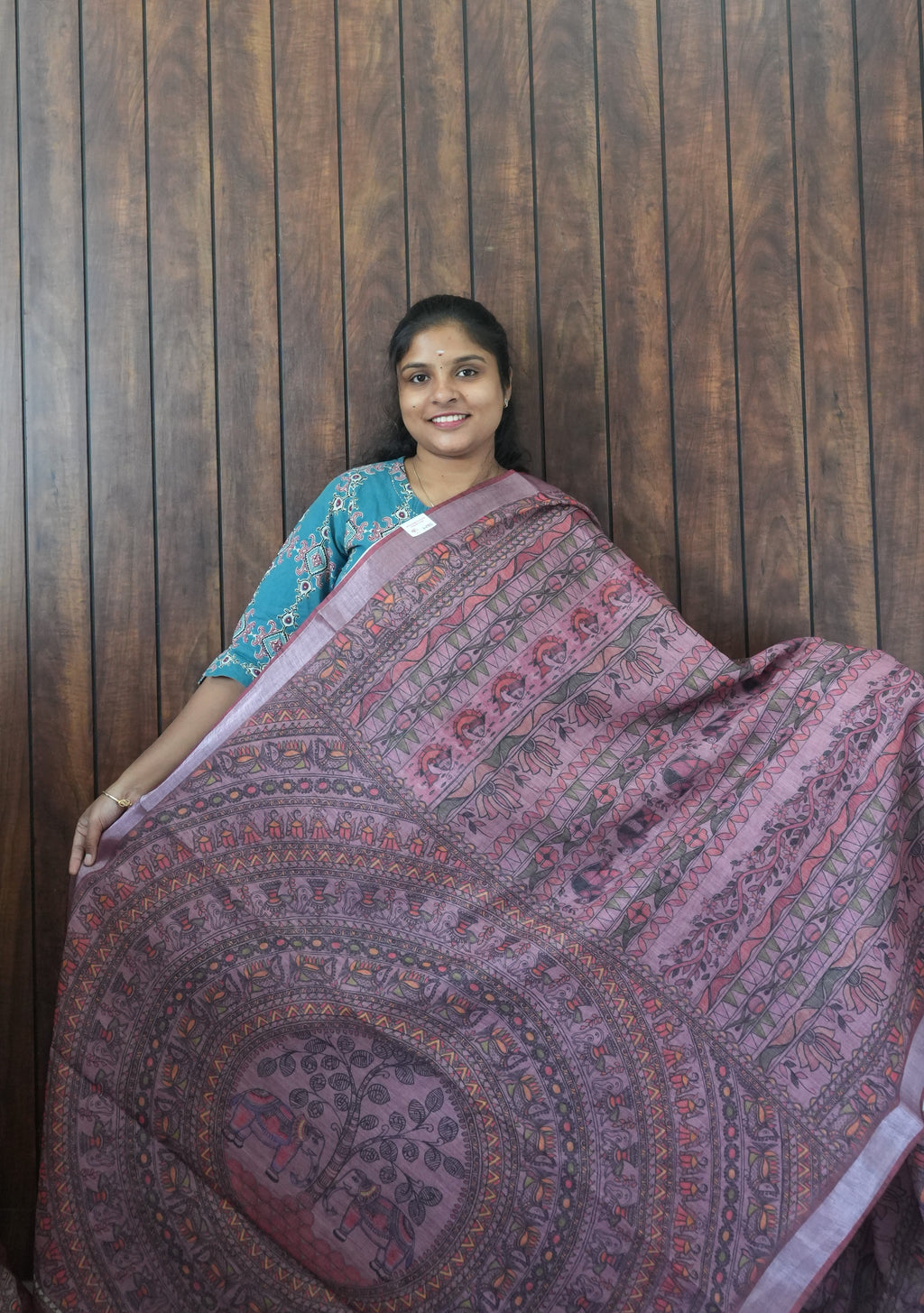 Budget Friendly Saree SLM-BFR-0067 - Wine plum with a mandala print - front view