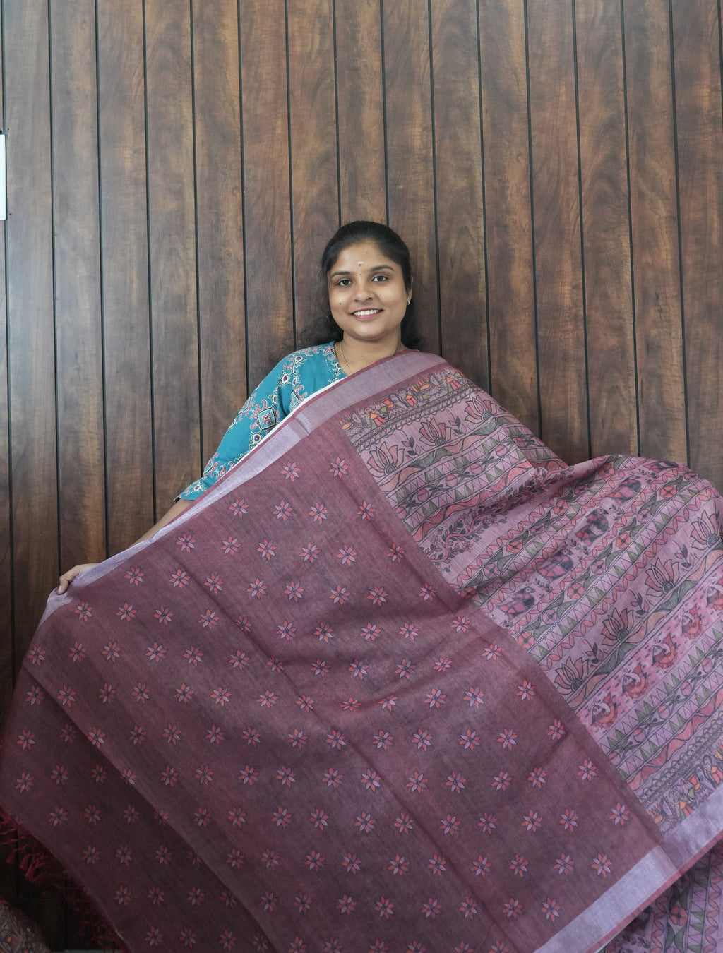 Budget Friendly Saree SLM-BFR-0067 - Wine plum with a mandala print - second view
