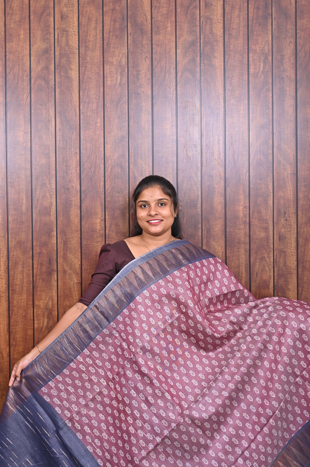 Baswada Cotton Saree SLM-BSW-0022 - Pink with an all-over butta print - front view