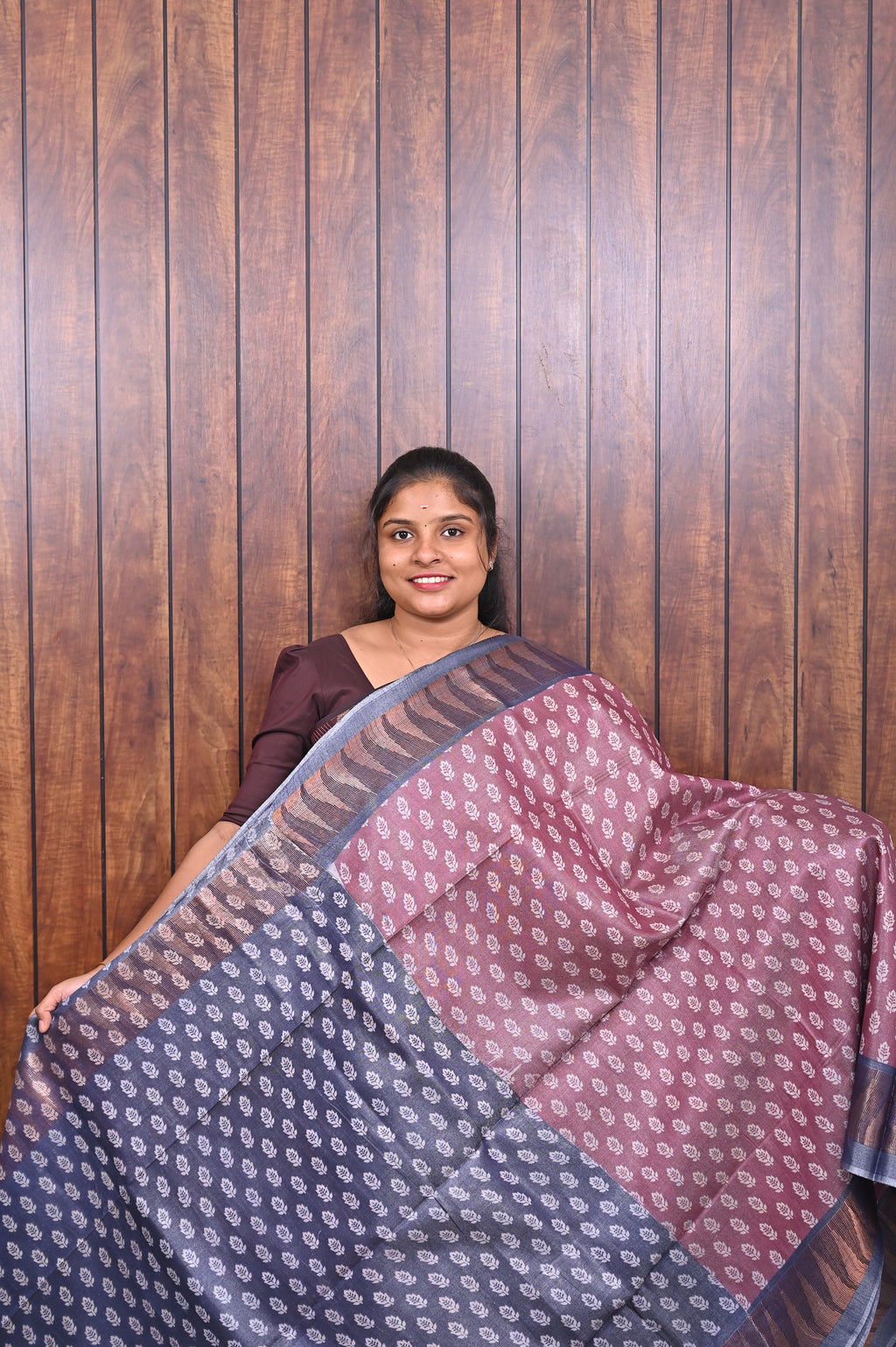 Baswada Cotton Saree SLM-BSW-0022 - Pink with an all-over butta print - second view