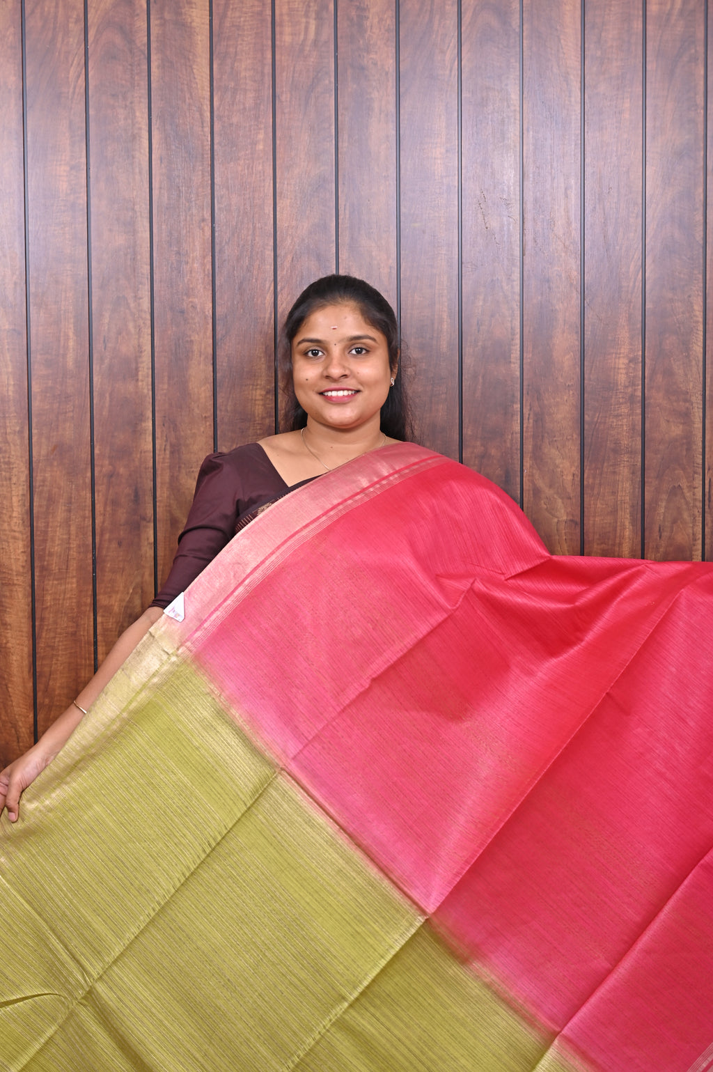 Baswada Cotton Saree SLM-BSW-0033 - Rani pink with a lime green pallu - front view