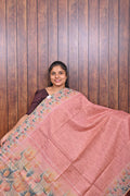 Baswada Cotton Saree SLM-BSW-0036 - Coral pink with a floral printed border - front view