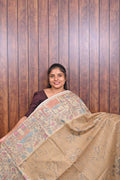 Baswada Cotton Saree SLM-BSW-0042 - Beige with a printed pallu - front view