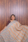 Baswada Cotton Saree SLM-BSW-0048 - Peach and beige stripes with a printed pallu - front view