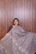 Baswada Cotton Saree SLM-BSW-0052 - Rose grey with an all-over paisley print - front view