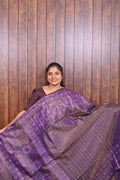 Baswada Cotton Saree SLM-BSW-0054 - Purple checks with a printed border - front view