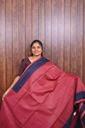 Baswada Cotton Saree SLM-BSW-0064 - Pink checks with a navy border - front view